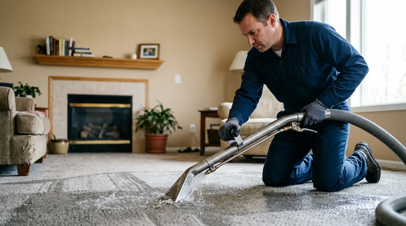 Water damage restoration technician working near Easton, ME